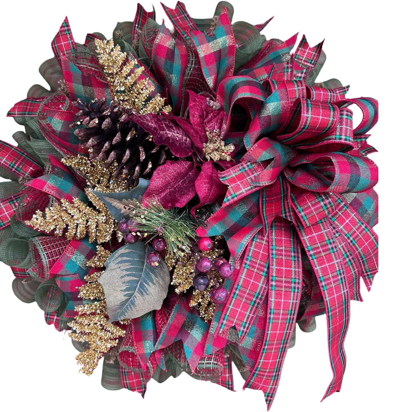 Elegant Plaid & Pinecone Christmas Wreath