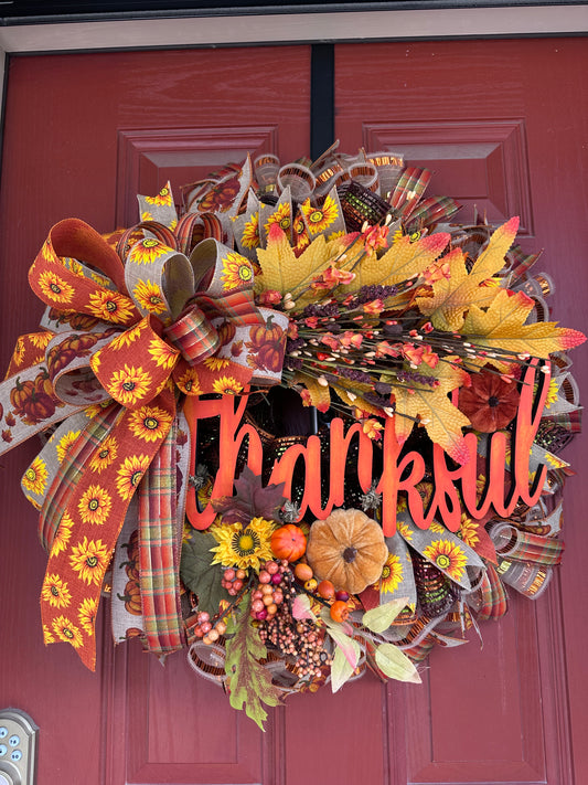 Sunflower Harvest “Thankful” Wreath