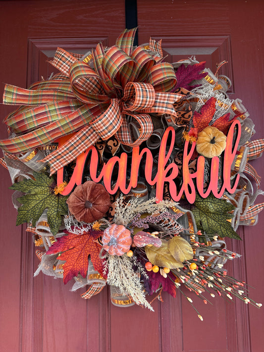 Plaid Harvest “Thankful” Autumn Wreath