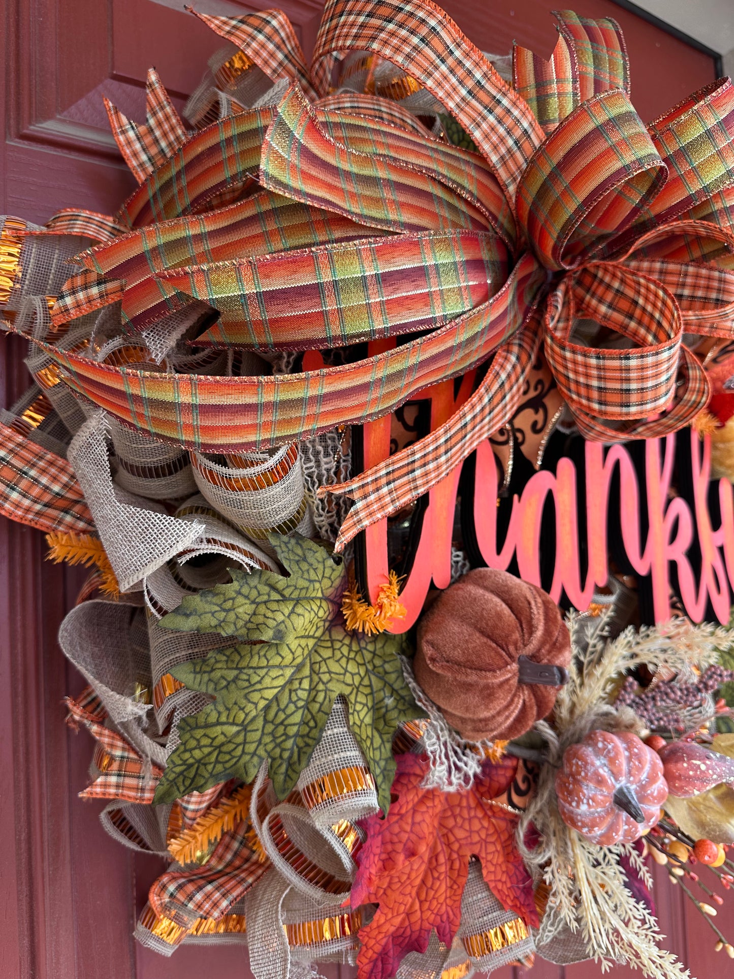 Plaid Harvest “Thankful” Autumn Wreath