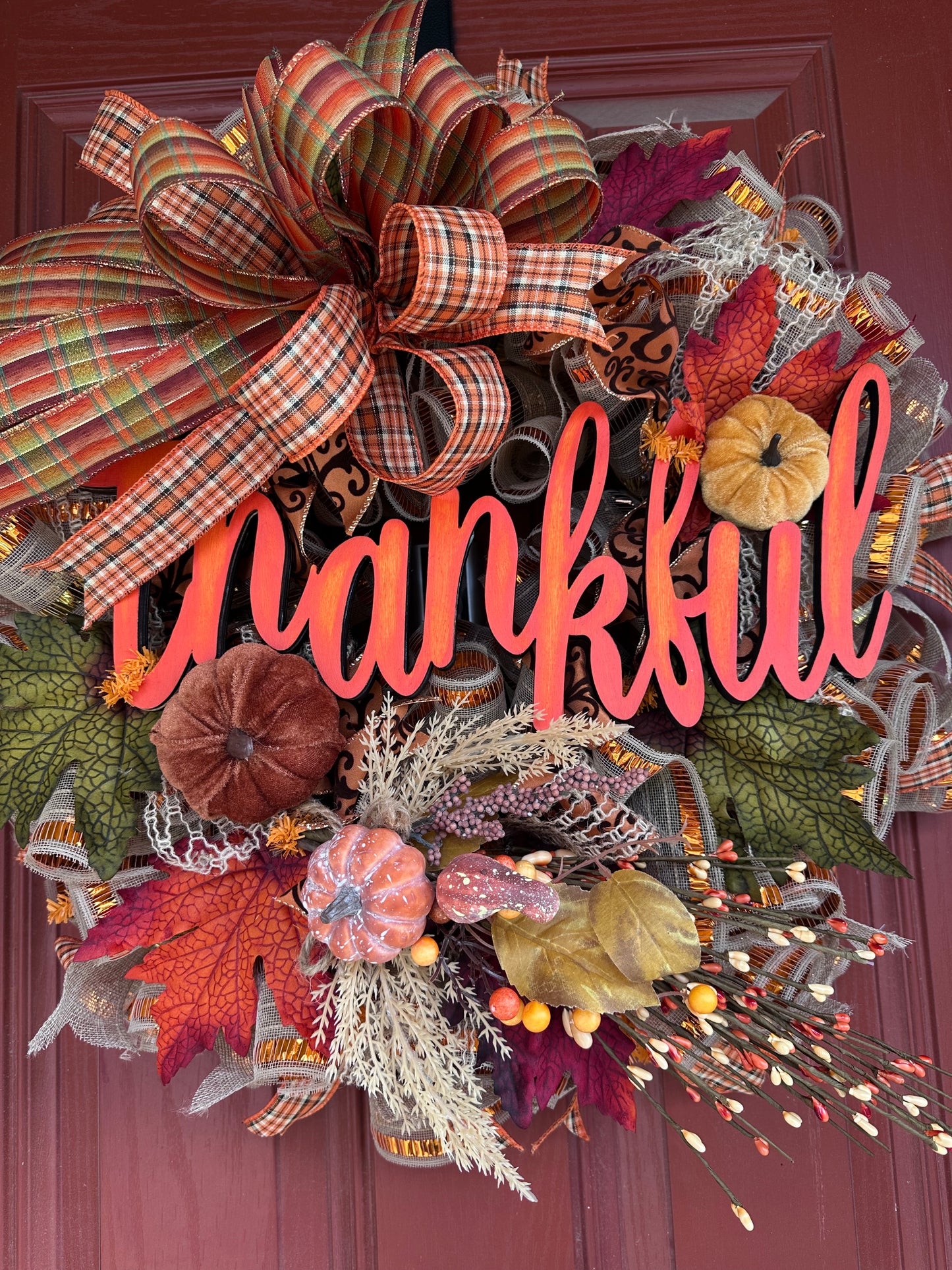 Plaid Harvest “Thankful” Autumn Wreath
