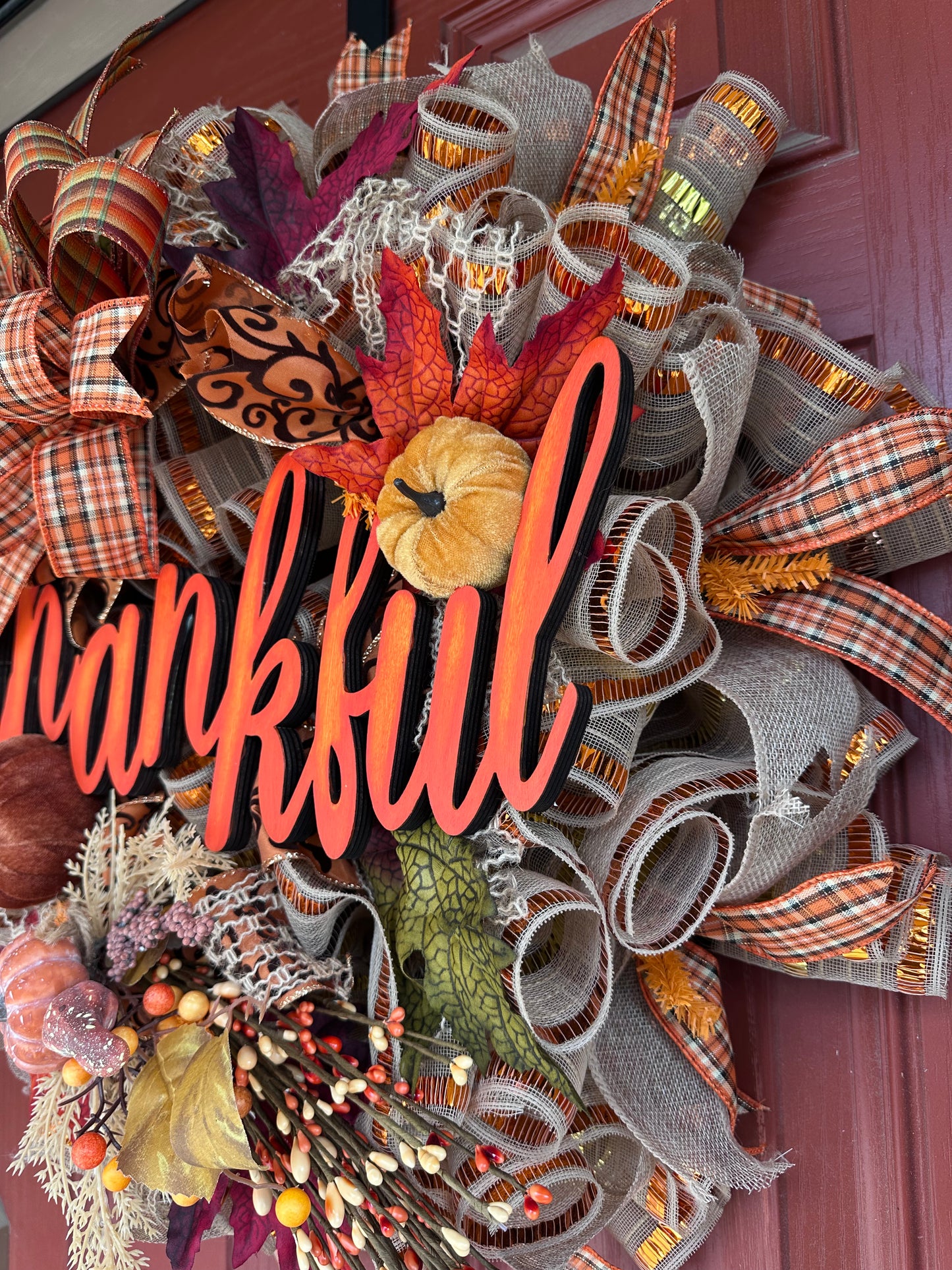 Plaid Harvest “Thankful” Autumn Wreath