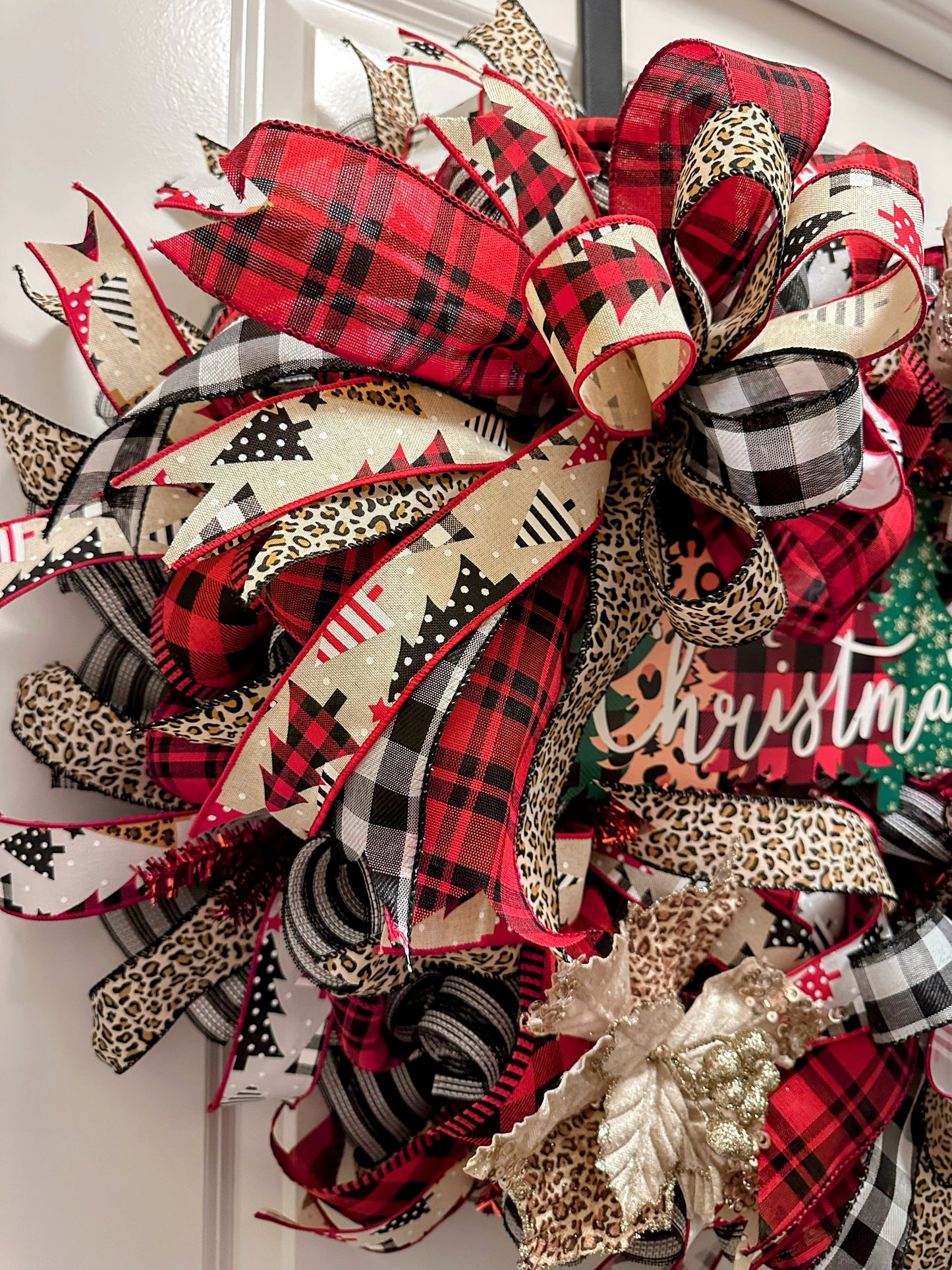 đ 
Rustic Plaid & Leopard Merry Christmas Wreath