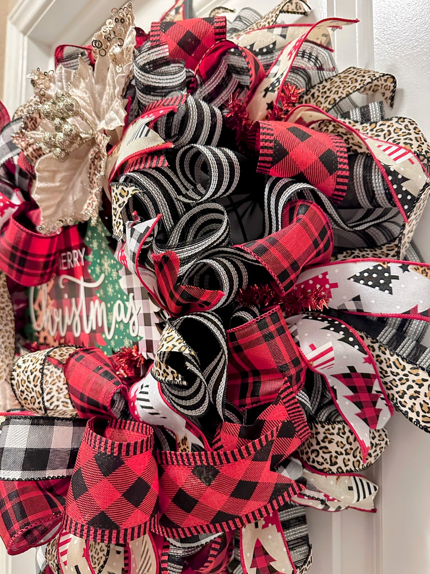 đ 
Rustic Plaid & Leopard Merry Christmas Wreath