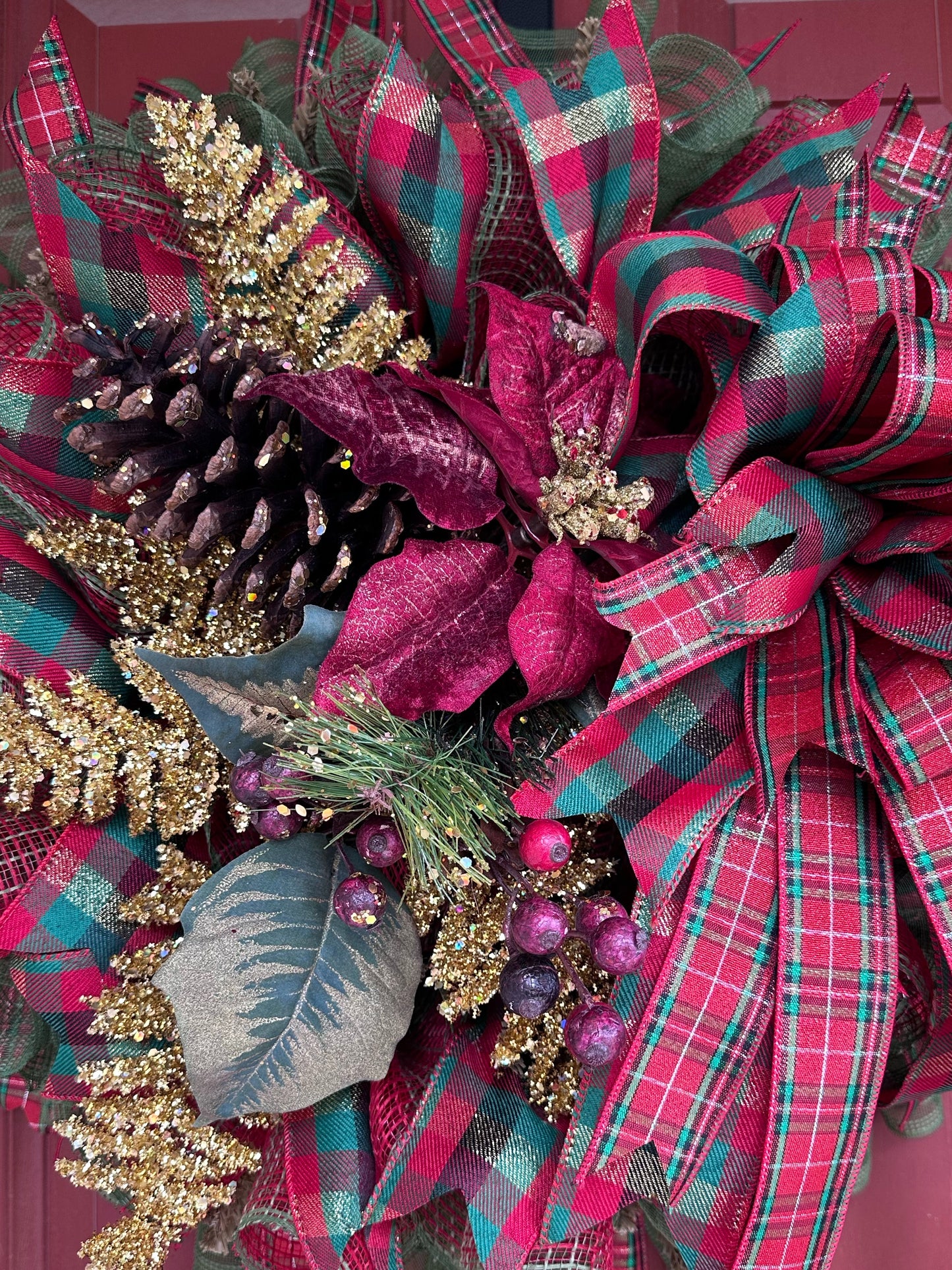 Elegant Plaid & Pinecone Christmas Wreath
