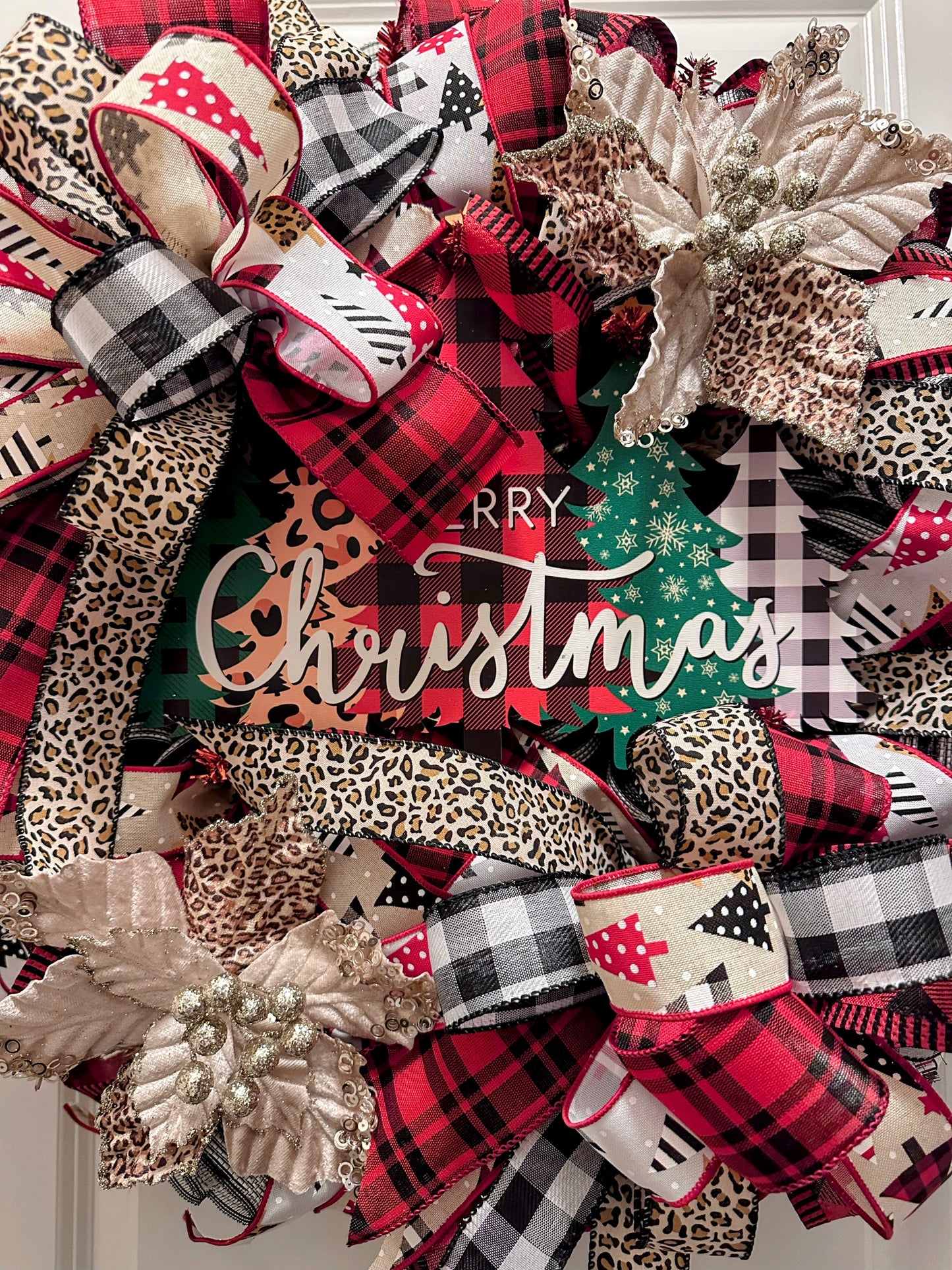 đ 
Rustic Plaid & Leopard Merry Christmas Wreath