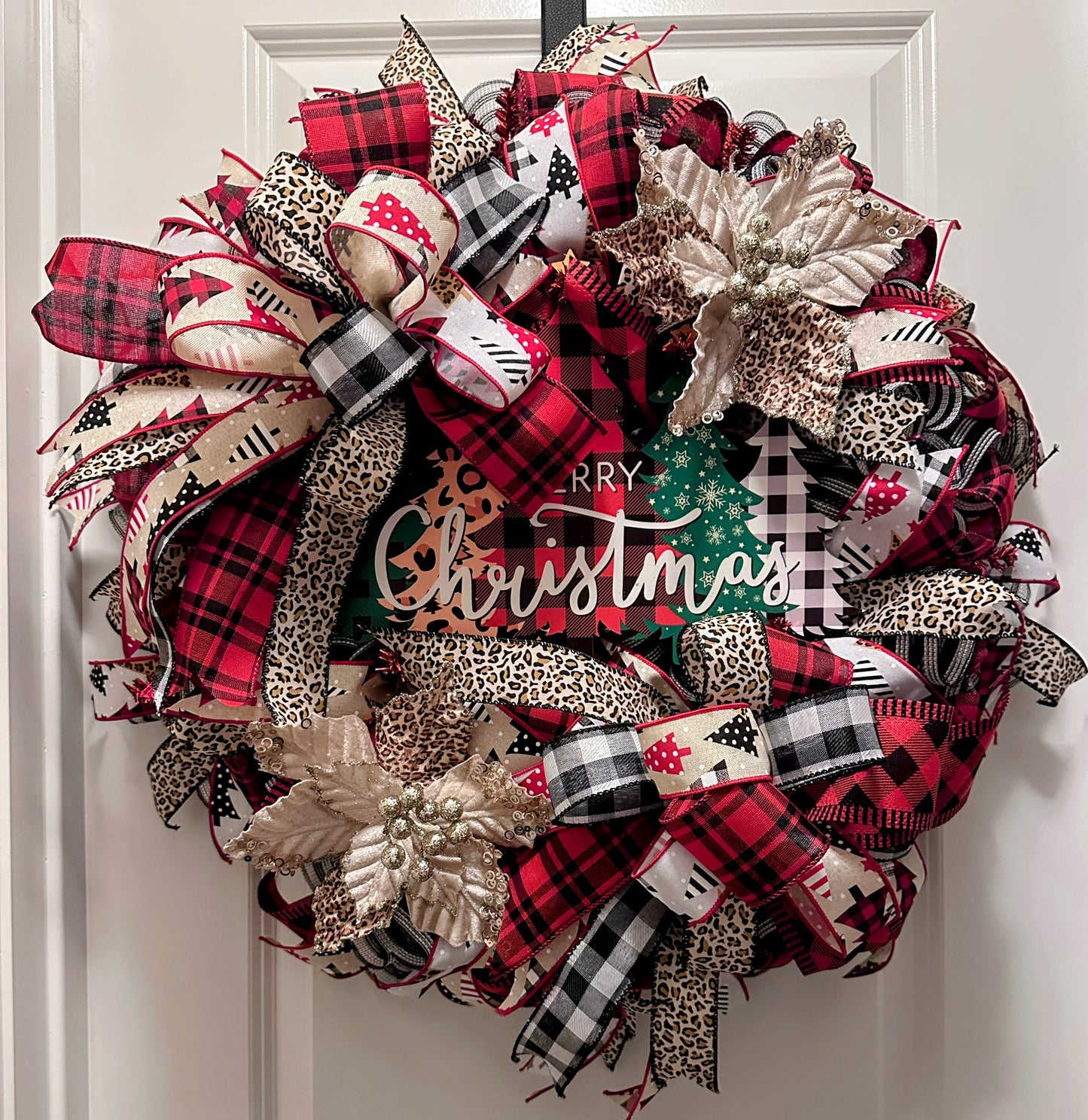 đ 
Rustic Plaid & Leopard Merry Christmas Wreath