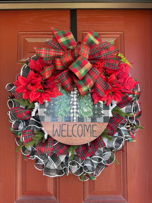 Rustic Plaid Christmas Welcome Wreath