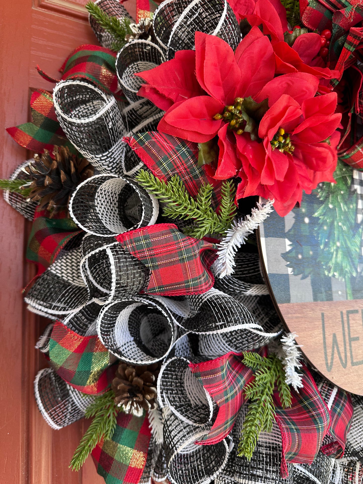 Rustic Plaid Christmas Welcome Wreath
