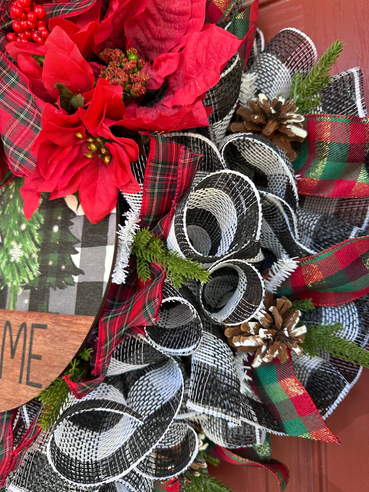 Rustic Plaid Christmas Welcome Wreath