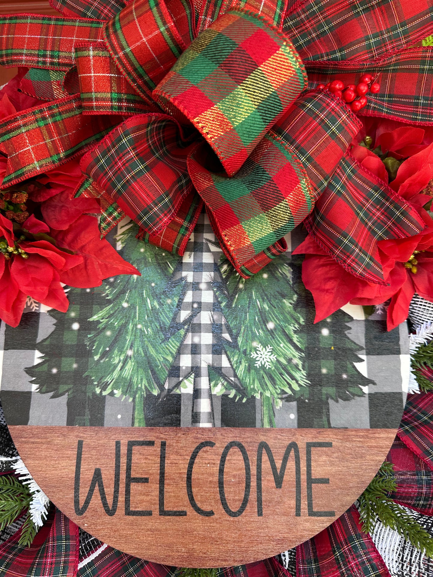 Rustic Plaid Christmas Welcome Wreath