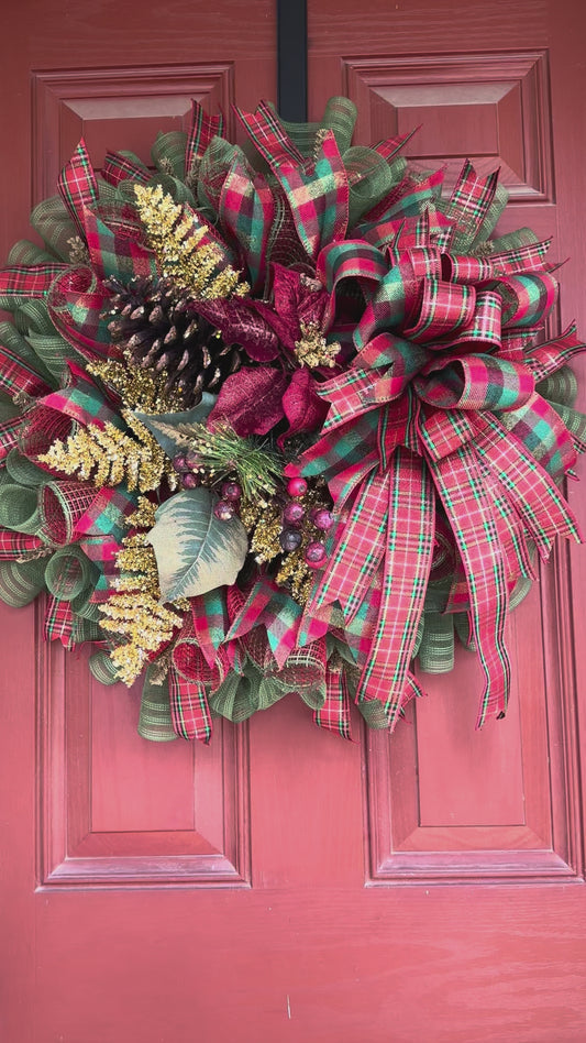 Elegant Plaid & Pinecone Christmas Wreath