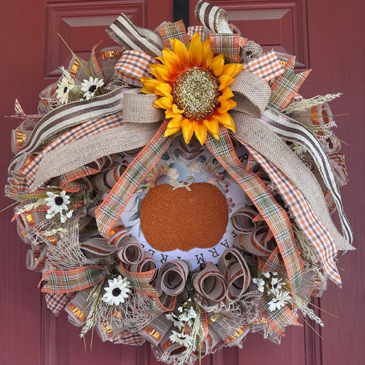 Thanksgiving Sunflower Pumpkin Wreath